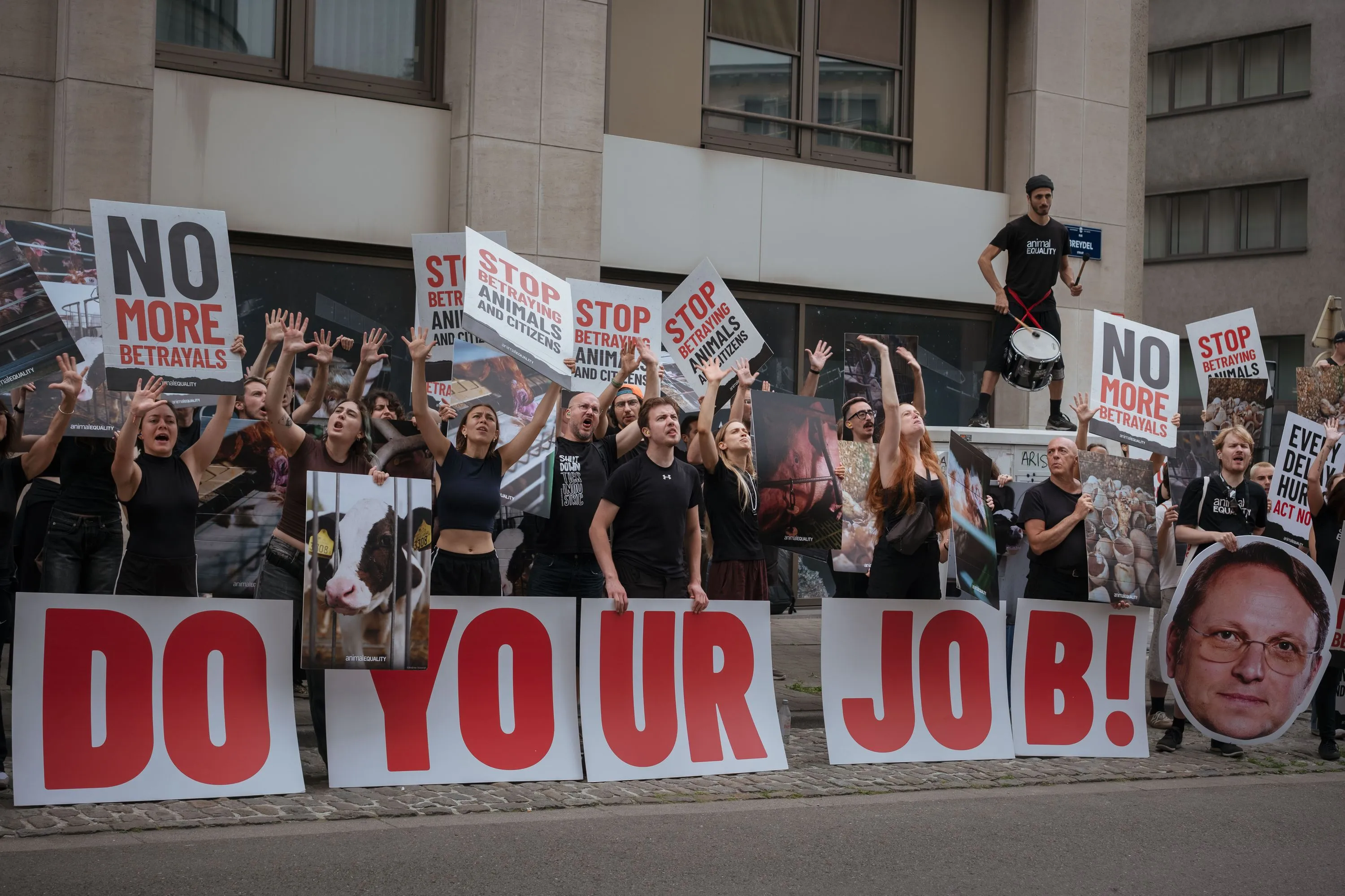 La Comisión Europea responde a Igualdad Animal y confirma que planea presentar propuestas legislativas para eliminar las jaulas progresivamente 1 Activistas exigen a la Comisión Europea el fin de las jaulas.